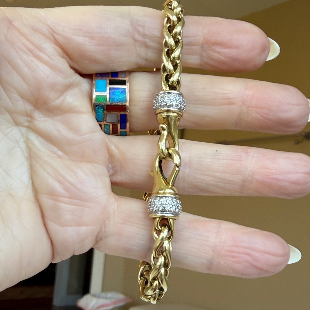 David Yurman 18 karat gold and diamond wheat bracelet - Picture 6 of 9